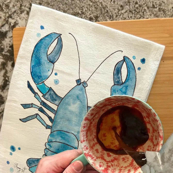 Navy Lobster dish towel, 27x27 flour sack cotton