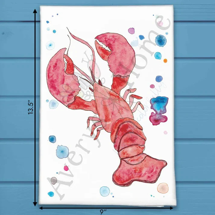 Lobster flour sack dish towel, art by Avery Jackson