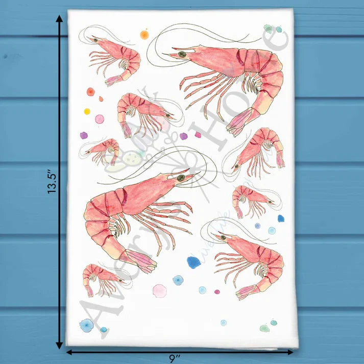 Shrimp Seafood flour sack dish towel, art by Avery Jackson
