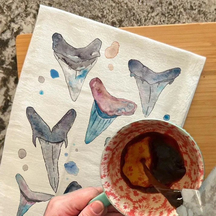 Shark Teeth Pattern dish towel, 27x27 flour sack cotton