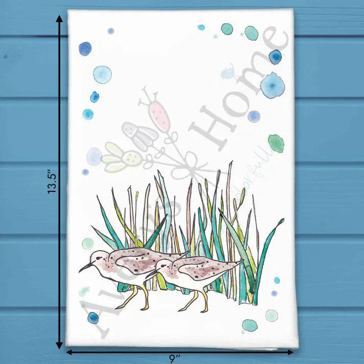 Sandpipers in Beach Grass flour sack dish towel, art by Avery Jackson