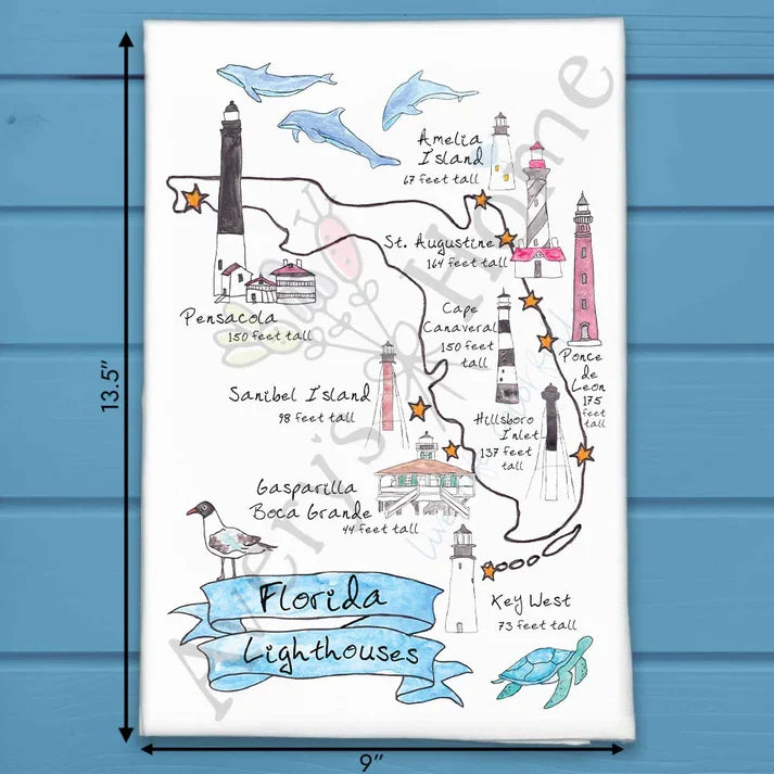 Florida Lighthouses flour sack dish towel, art by Avery Jackson