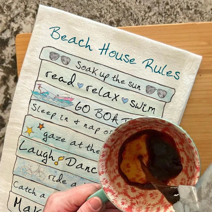 Beach House Rules dish towel, 27x27 flour sack cotton