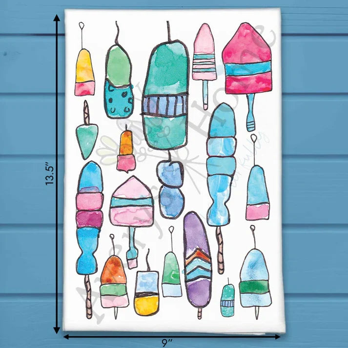 Lobster Buoys flour sack dish towel, art by Avery Jackson