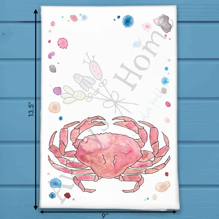 Dungeness Crab flour sack dish towel, art by Avery Jackson