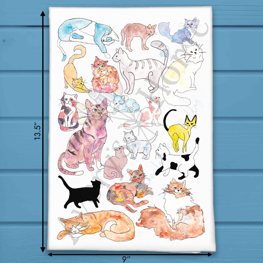 Adorable Cats flour sack dish towel, art by Avery Jackson