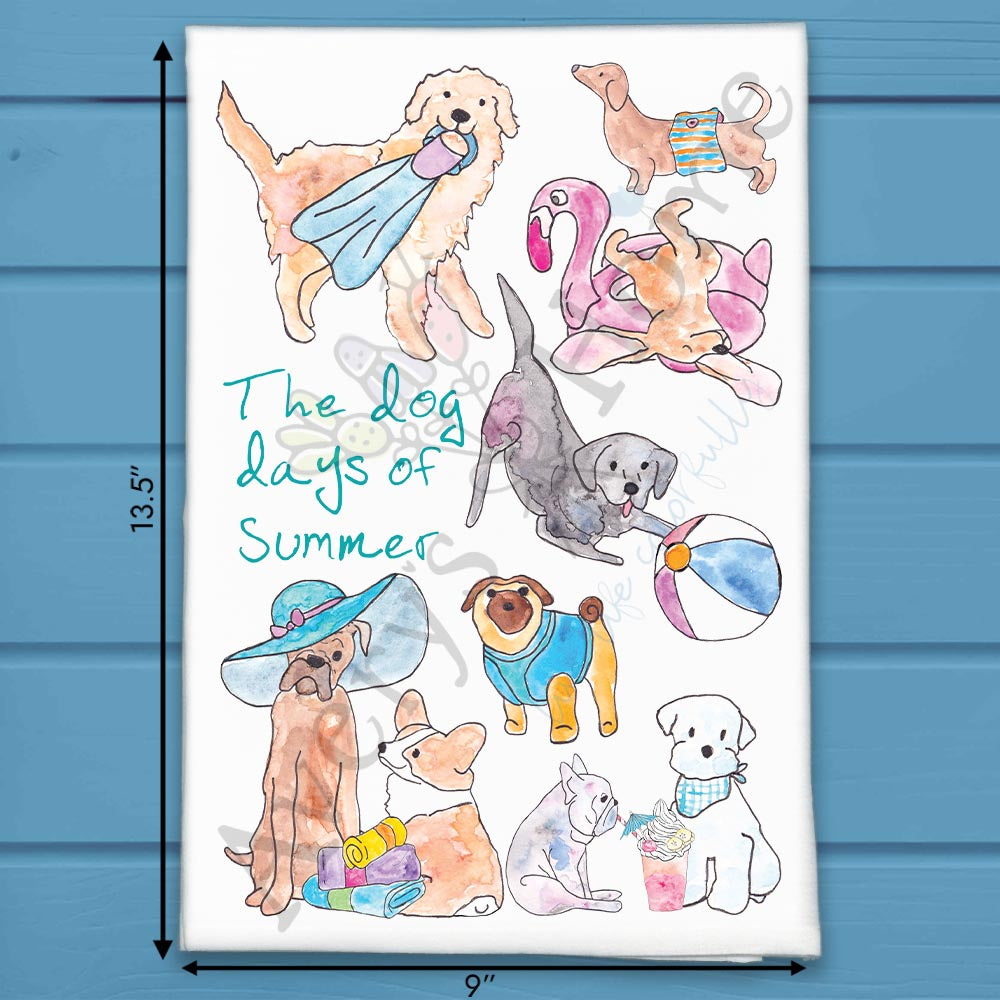 Dog Days of Summer flour sack dish towel, art by Avery Jackson