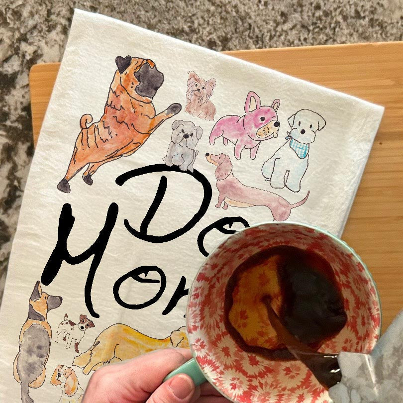 Dog Mom dish towel, 27x27 flour sack cotton