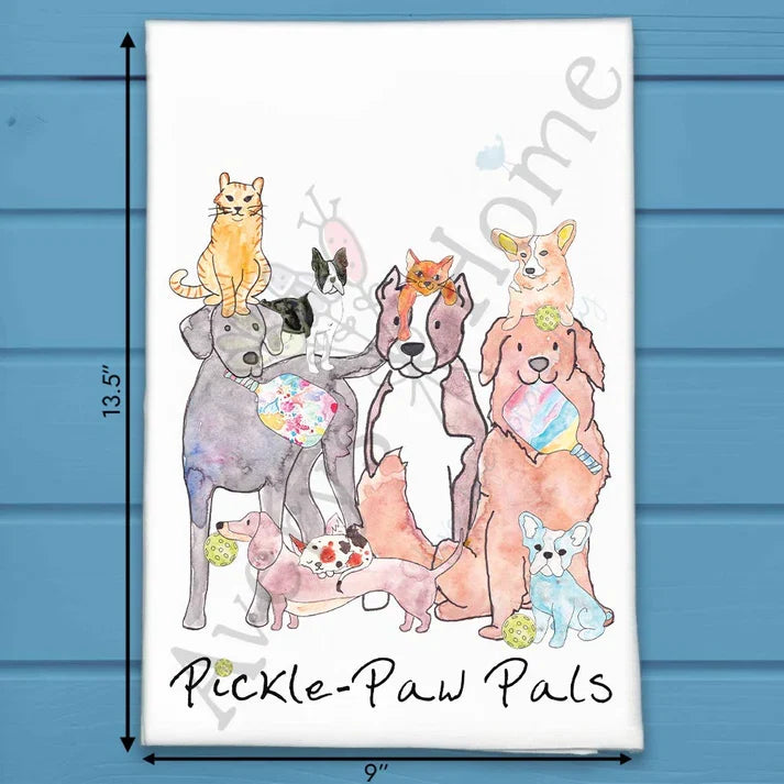 Pickleball Pals flour sack dish towel, art by Avery Jackson