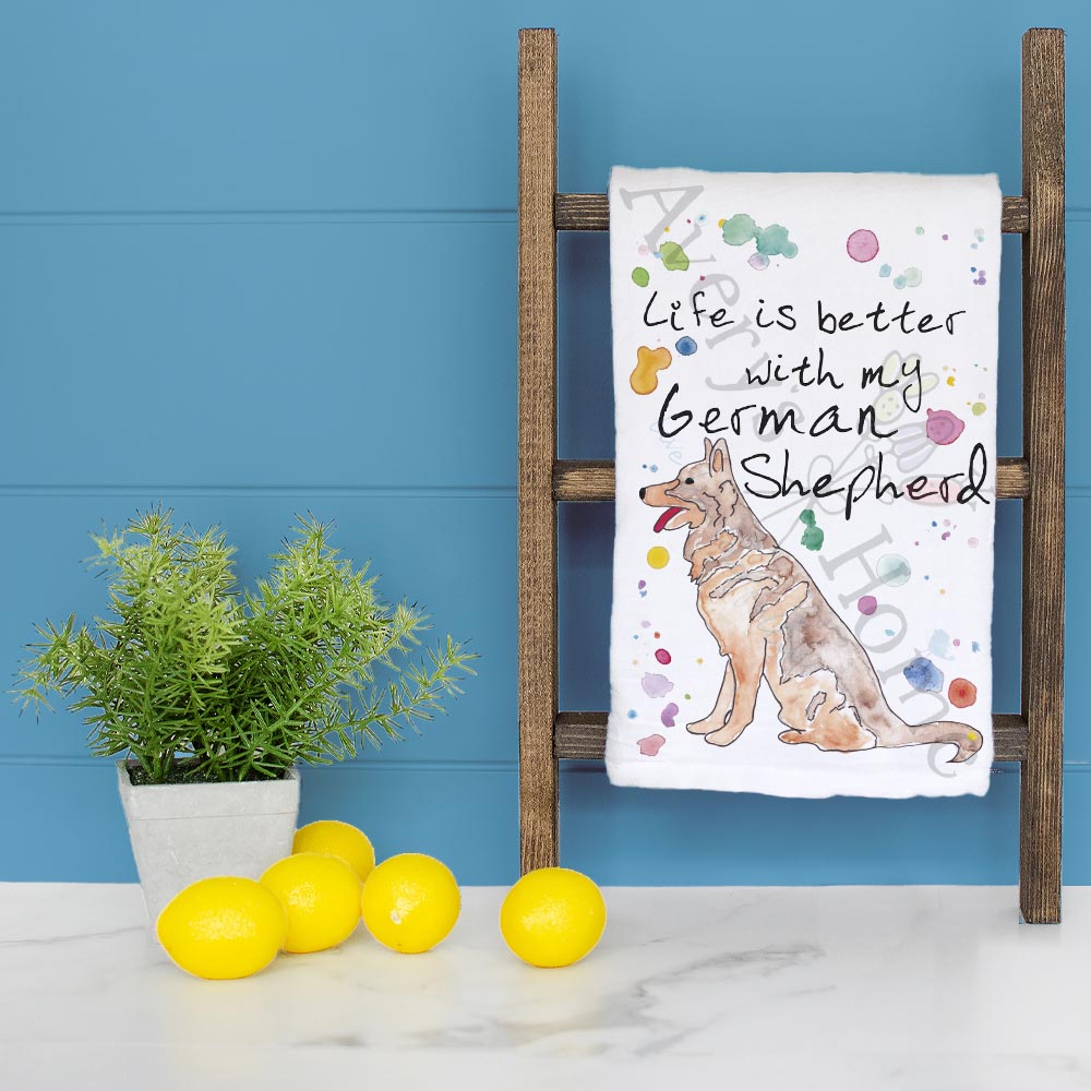 German Shepherd dish towel folded, hemmed on all four sides