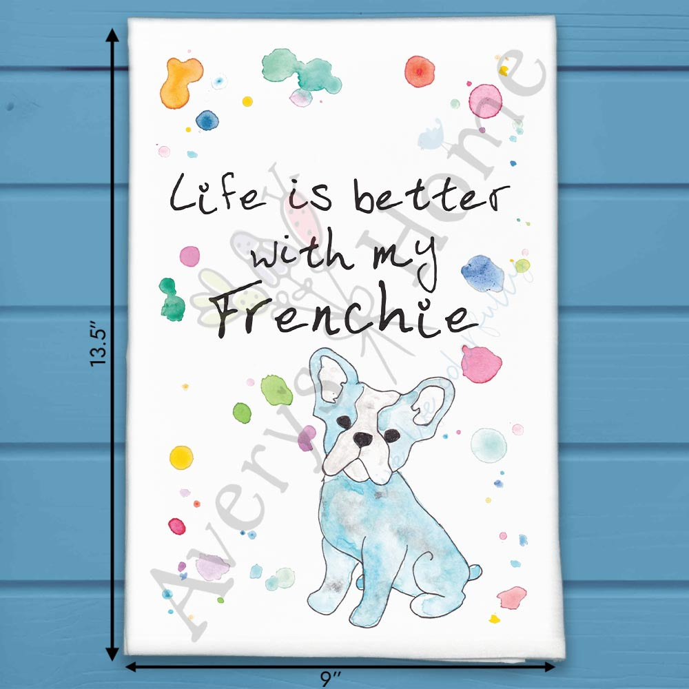 French Bulldog flour sack dish towel, art by Avery Jackson