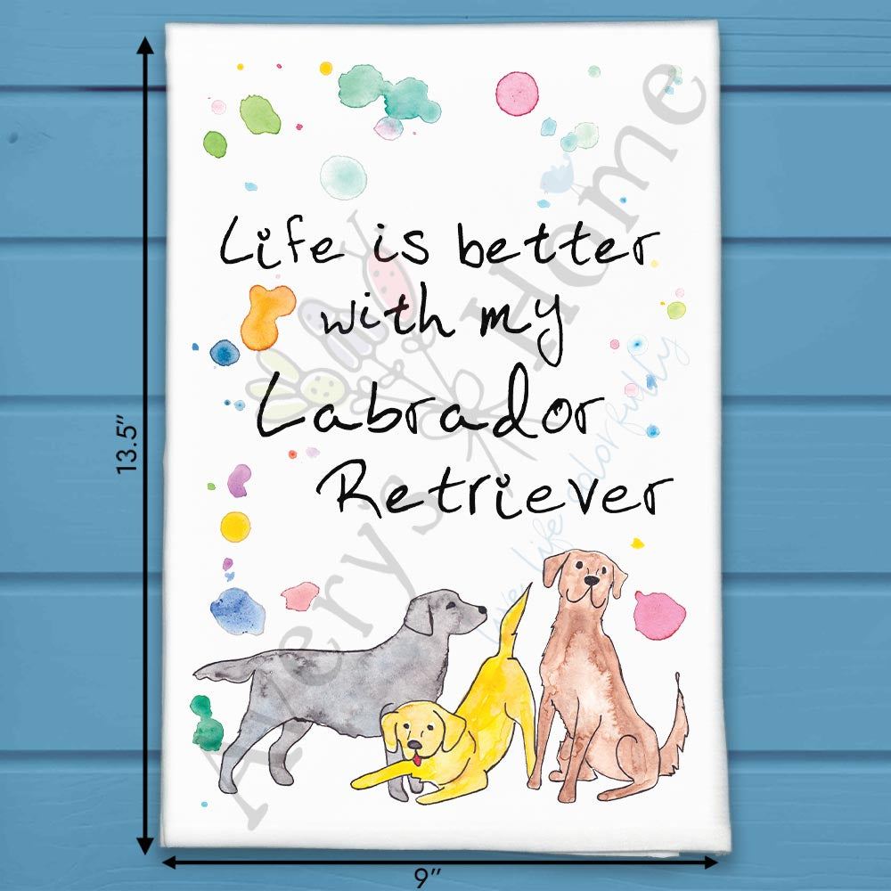 Labrador flour sack dish towel, art by Avery Jackson