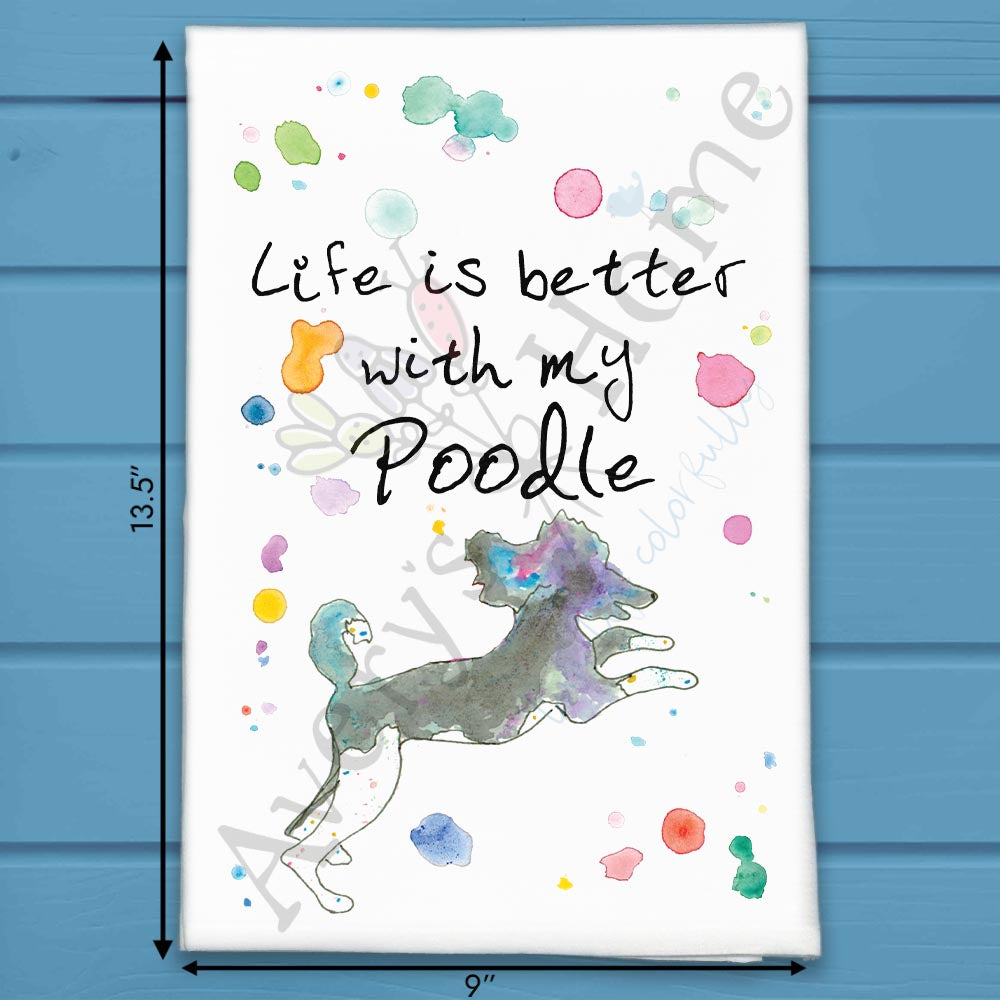 Poodle flour sack dish towel, art by Avery Jackson