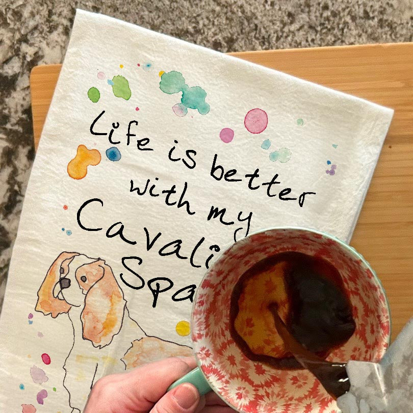 Cavalier Spaniel dish towel, 27x27 flour sack cotton