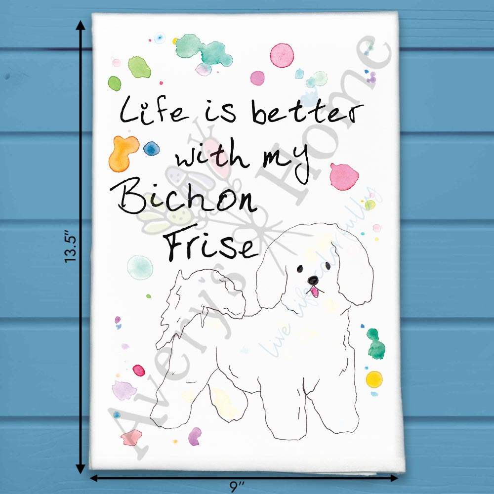 Bichon Frise flour sack dish towel, art by Avery Jackson