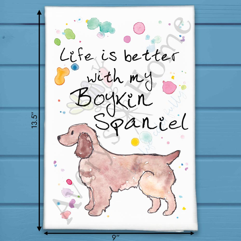 Boykin Spaniel flour sack dish towel, art by Avery Jackson