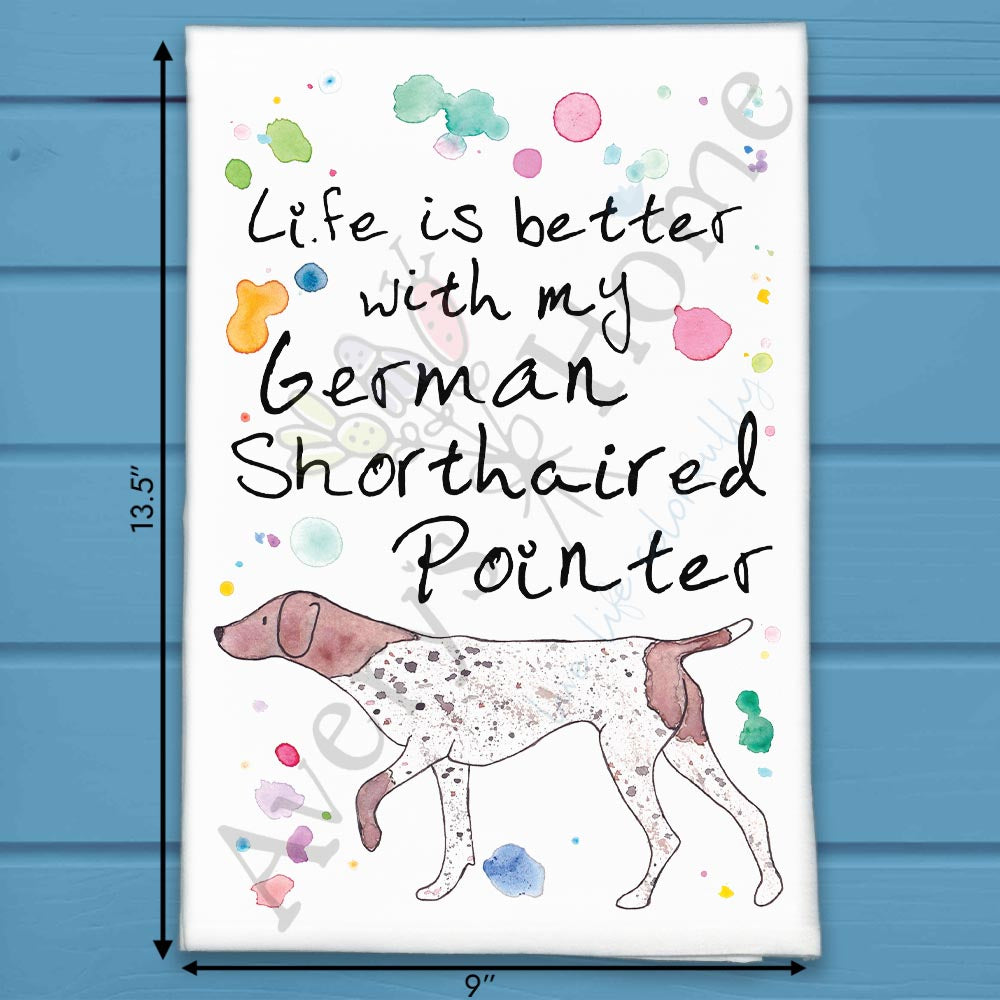 German Pointer flour sack dish towel, art by Avery Jackson