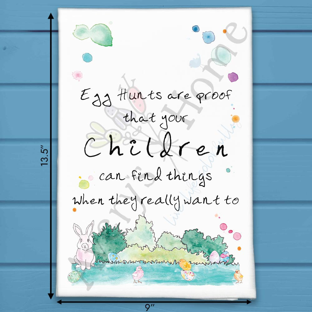 Easter Egg Hunt flour sack dish towel, art by Avery Jackson