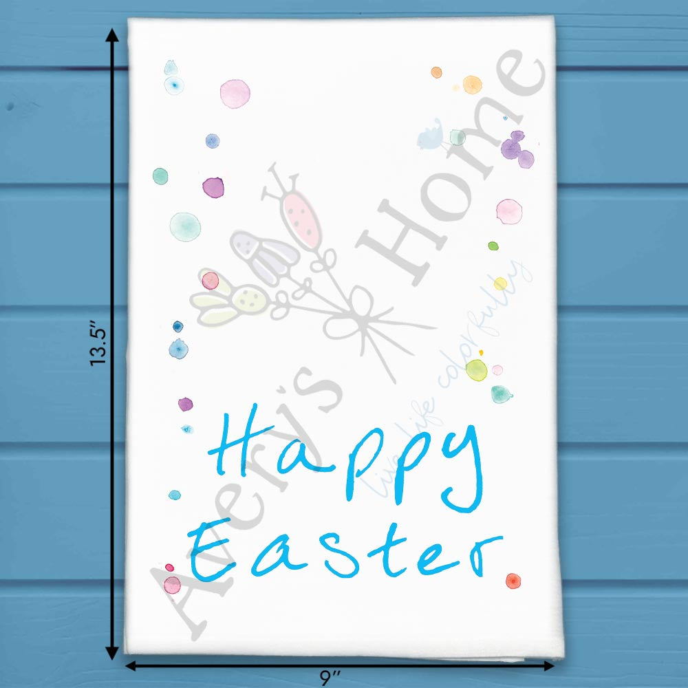 Happy Easter flour sack dish towel, art by Avery Jackson