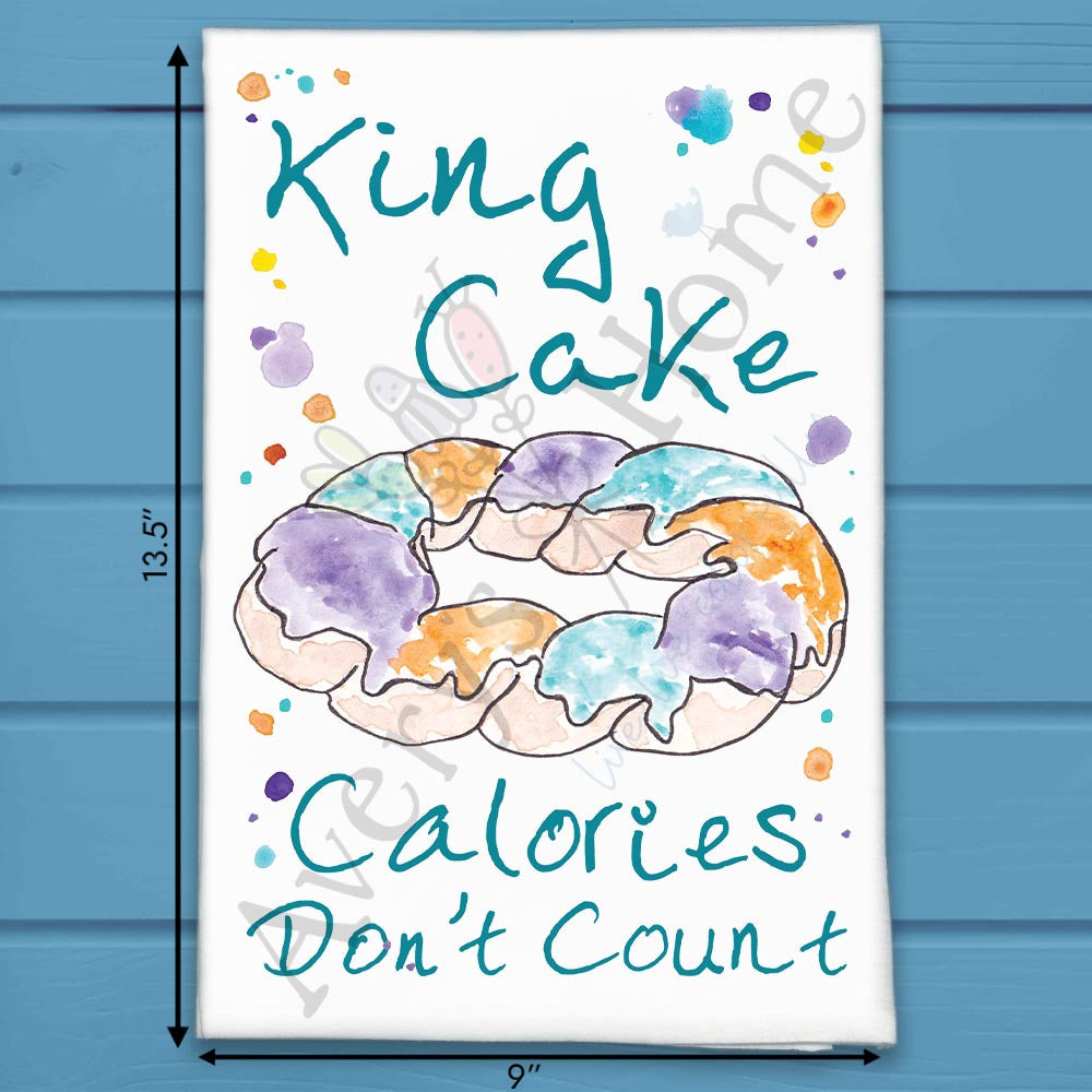 King Cake Mardi Gras flour sack dish towel, art by Avery Jackson