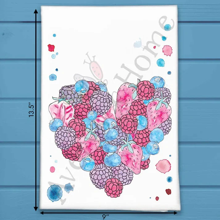 Berry Heart flour sack dish towel, art by Avery Jackson