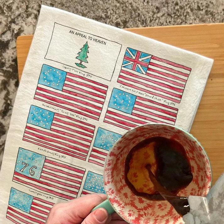 American Flag History dish towel, 27x27 flour sack cotton