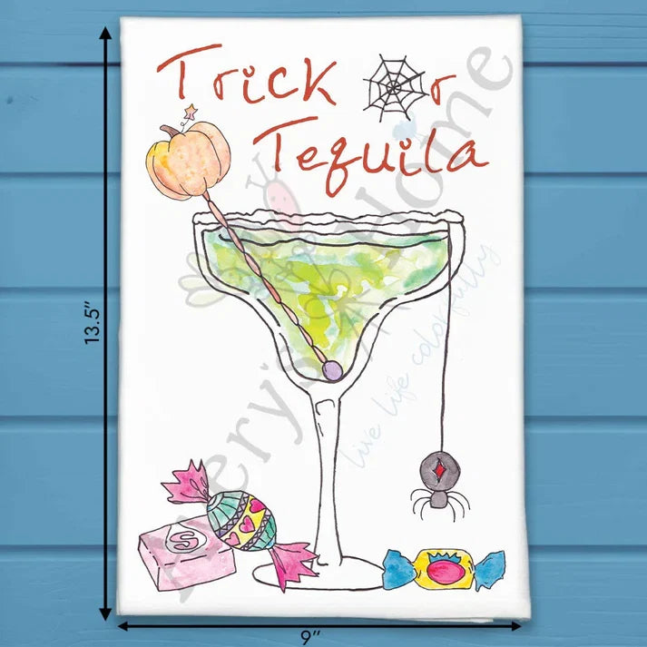 Trick or Tequila flour sack dish towel, art by Avery Jackson
