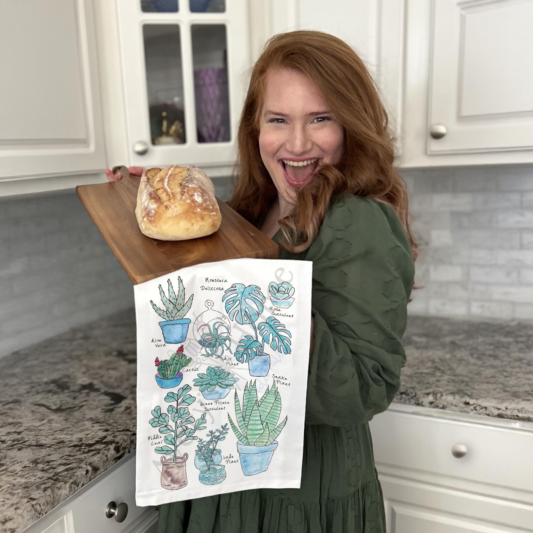 Succulent Collection dish towel design detail