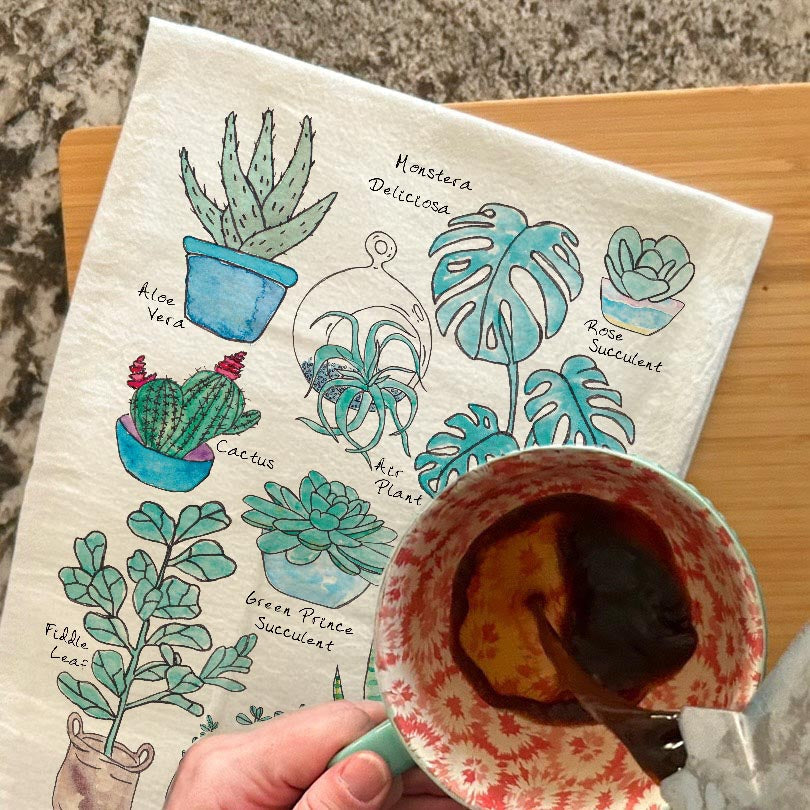 Succulent Collection dish towel, 27x27 flour sack cotton