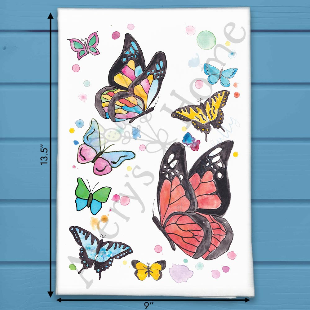 Rainbow Garden Butterflies flour sack dish towel, art by Avery Jackson