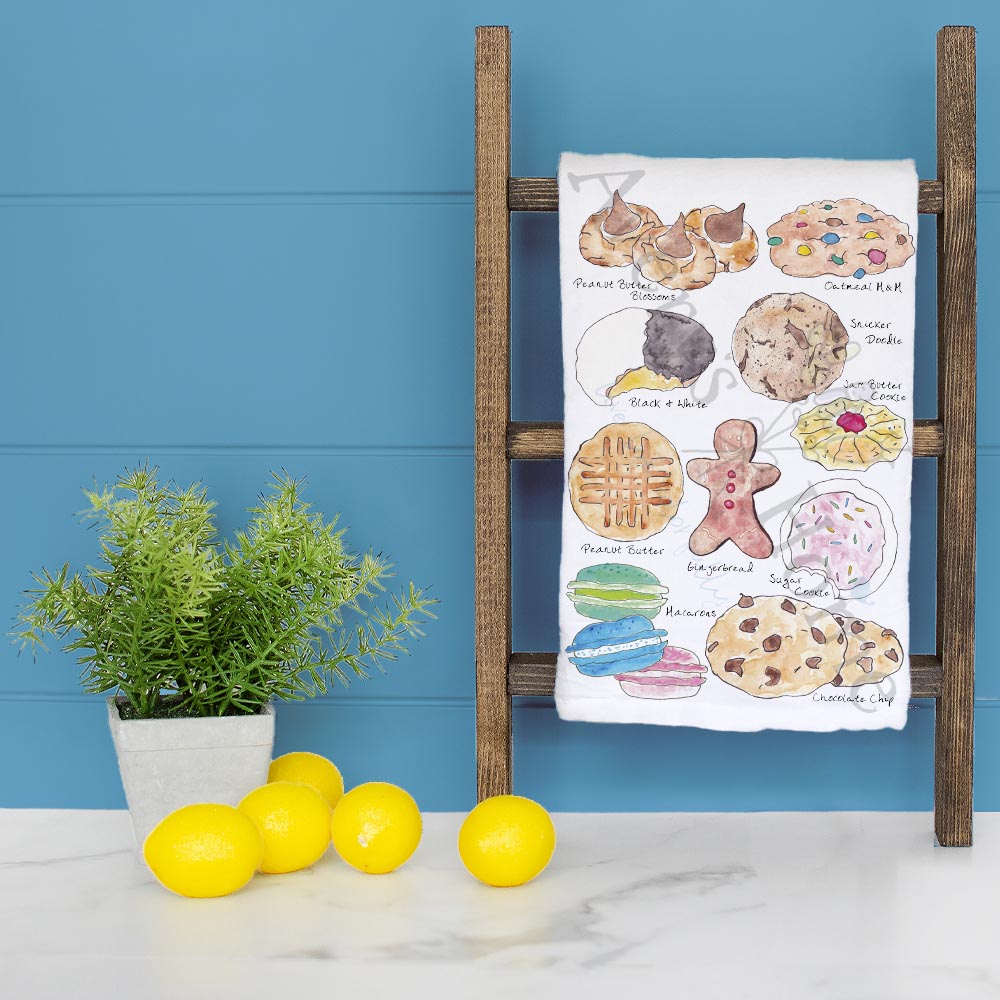 Favorite Cookies dish towel folded, hemmed on all four sides