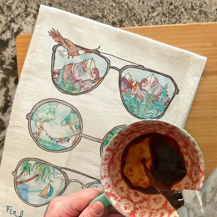 Find Your Paradise dish towel, 27x27 flour sack cotton