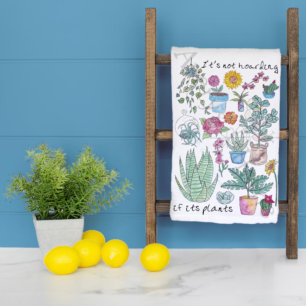 Plant Hoarder dish towel folded, hemmed on all four sides