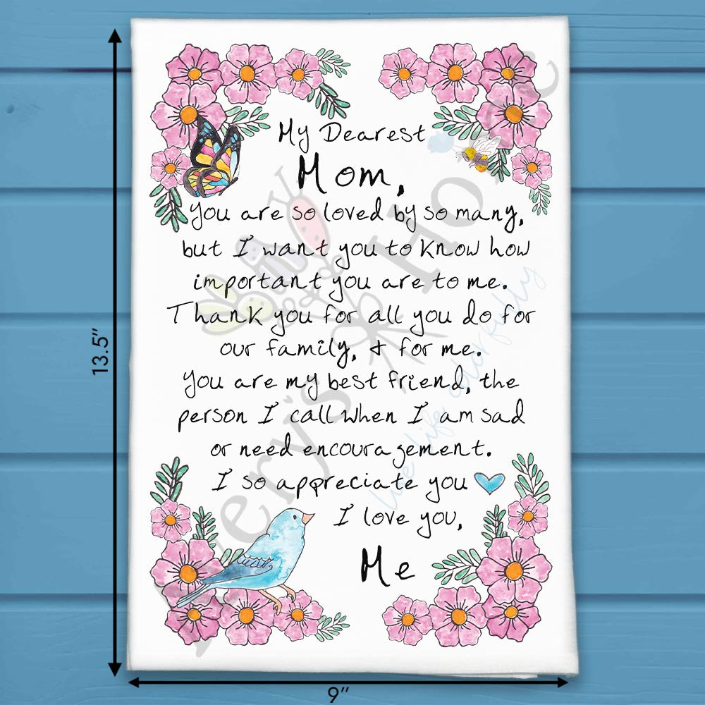 Letter to My Mom flour sack dish towel, art by Avery Jackson