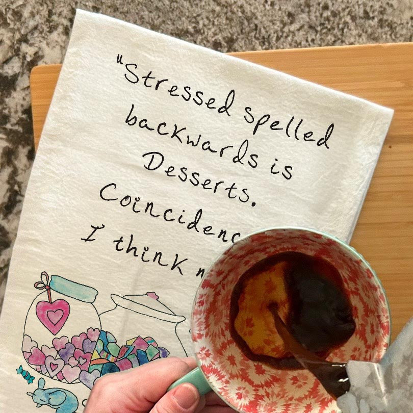 Desserts Spelled Backwards dish towel, 27x27 flour sack cotton