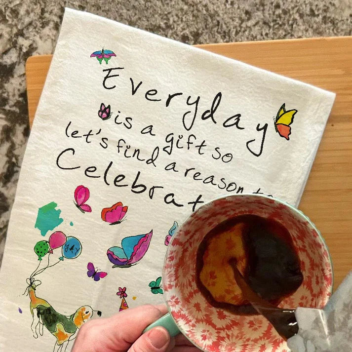 Celebrate Daily with Dogs dish towel, 27x27 flour sack cotton
