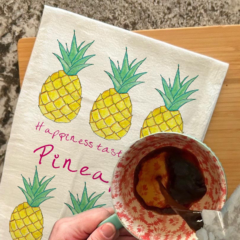 Pineapple Happiness dish towel, 27x27 flour sack cotton