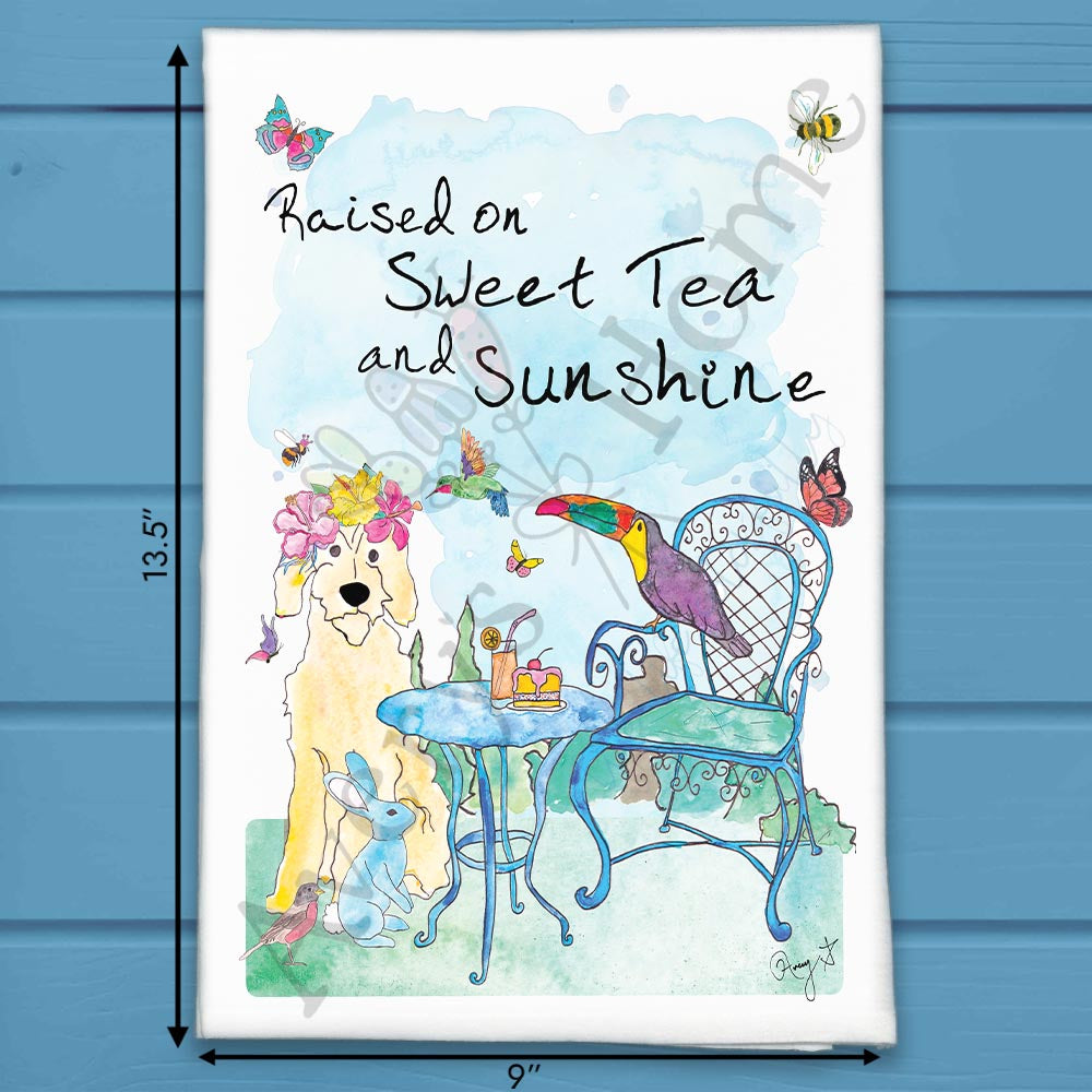 Sweet Tea and Sunshine flour sack dish towel, art by Avery Jackson