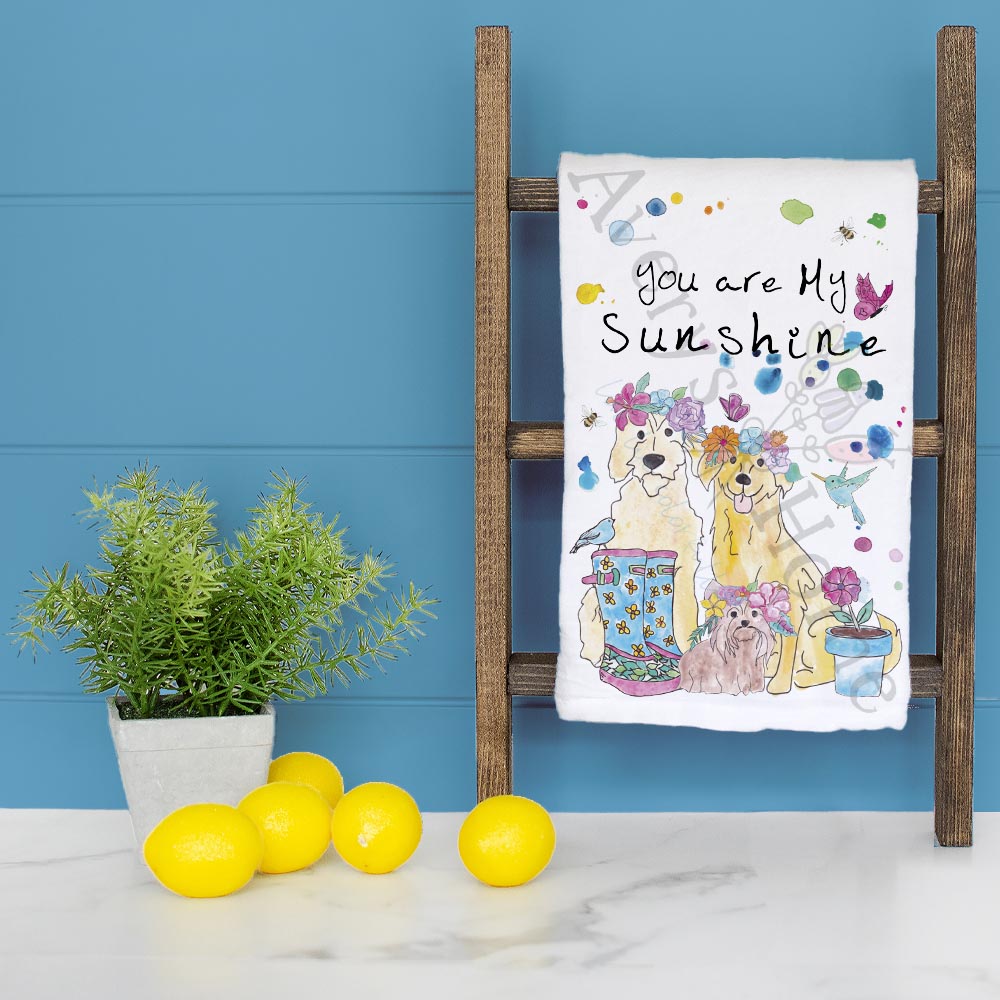 You are My Sunshine dish towel folded, hemmed on all four sides
