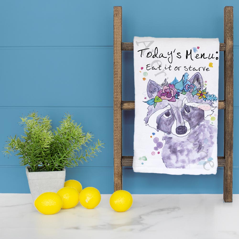 Today's Menu dish towel folded, hemmed on all four sides