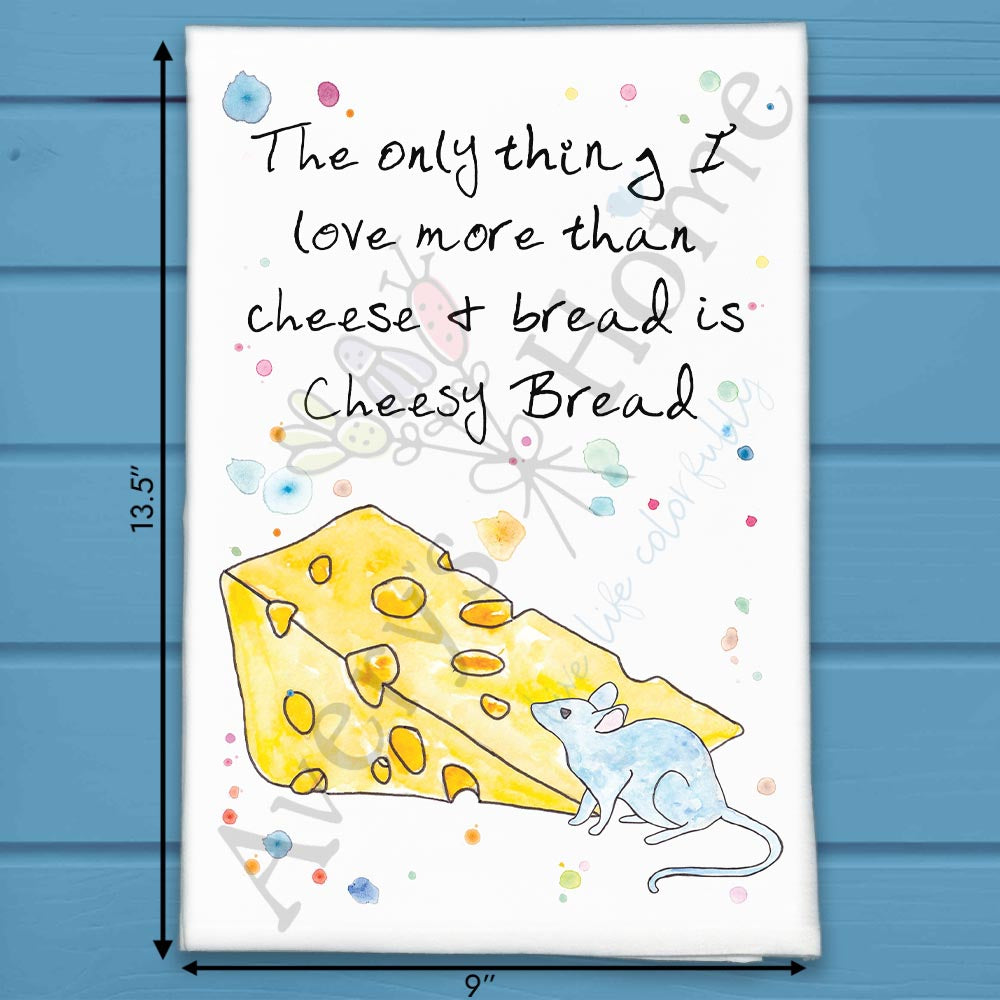I Love Cheese flour sack dish towel, art by Avery Jackson