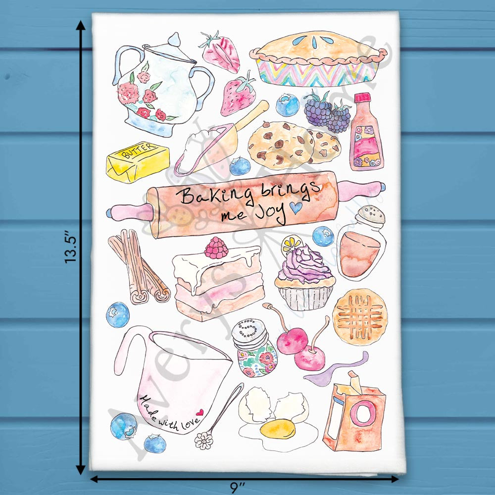 Baking Brings Joy flour sack dish towel, art by Avery Jackson