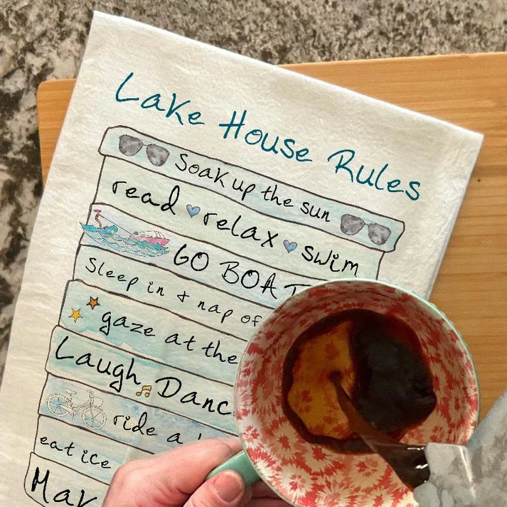 Lake House Rules dish towel, 27x27 flour sack cotton
