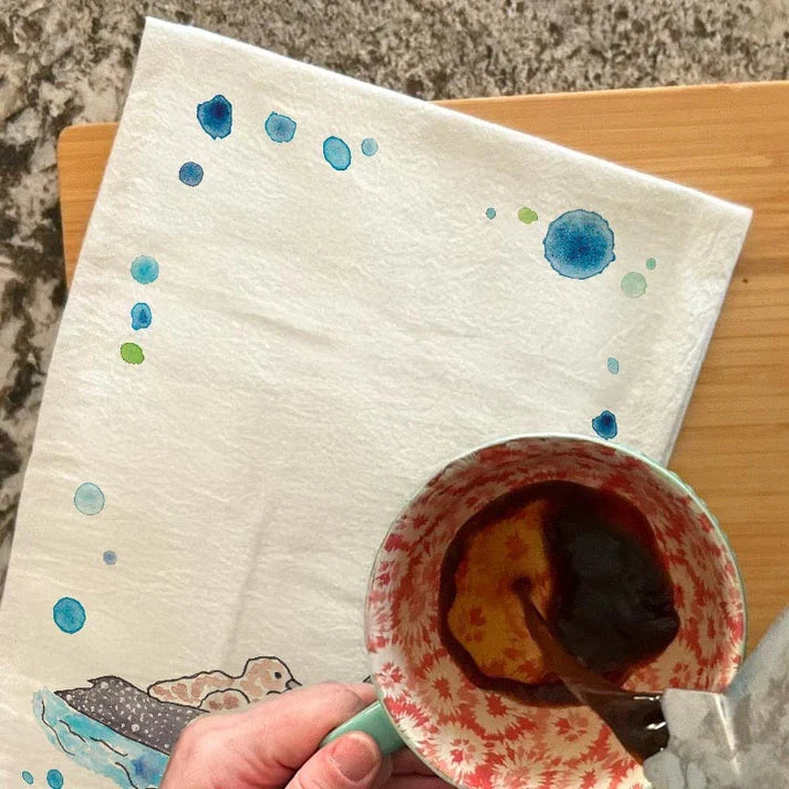 Loon dish towel, 27x27 flour sack cotton