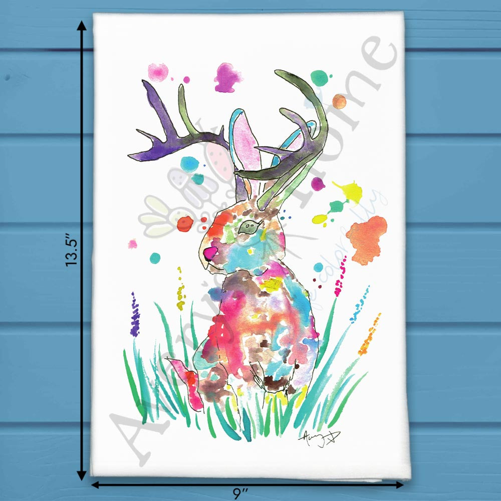 Jackalope flour sack dish towel, art by Avery Jackson