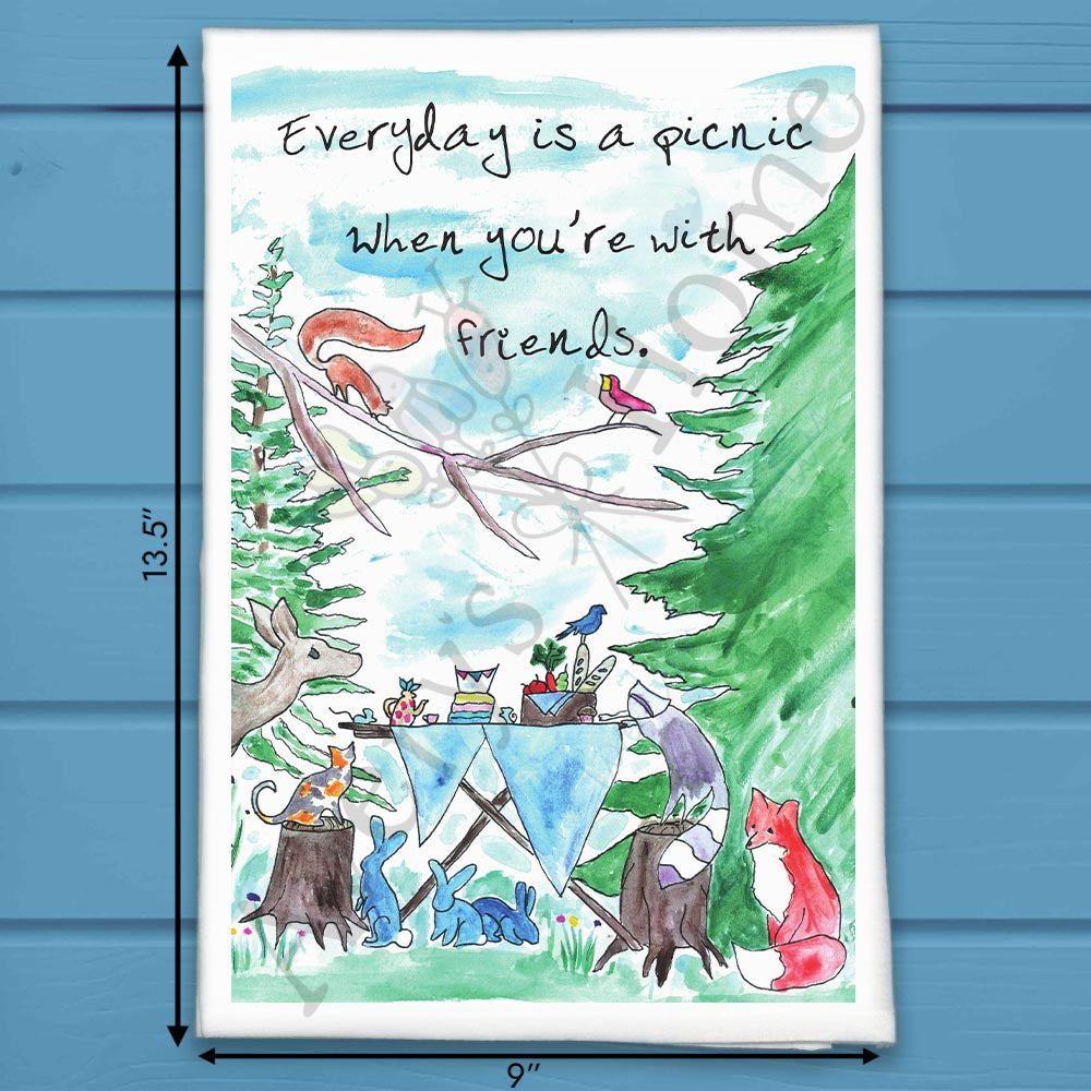 Every Day Picnic flour sack dish towel, art by Avery Jackson