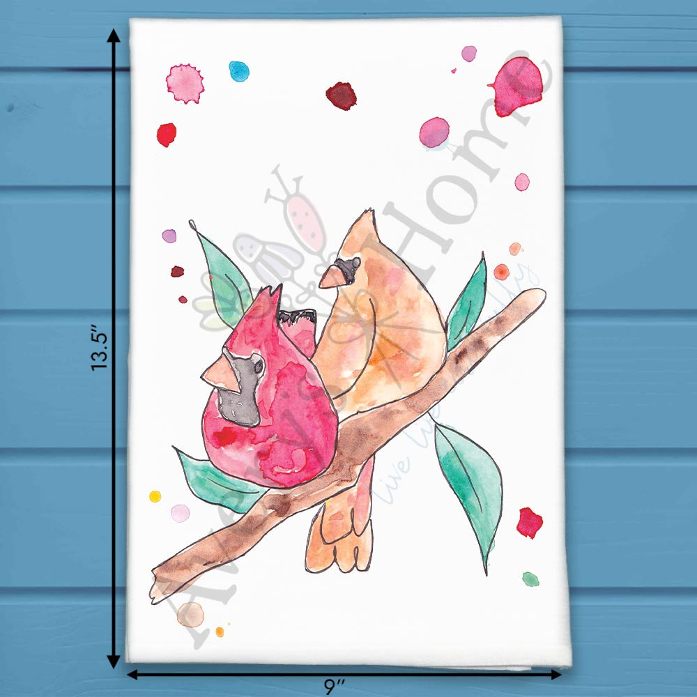 Cardinal Couple flour sack dish towel, art by Avery Jackson