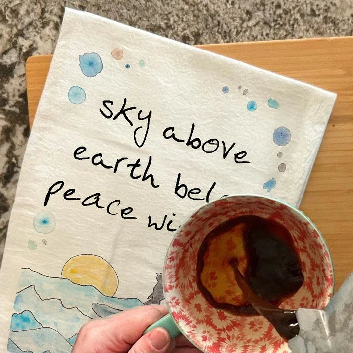 Sky Above Earth Below dish towel, 27x27 flour sack cotton