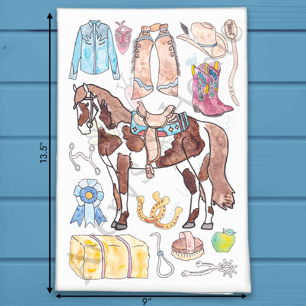 Western Horse-riding flour sack dish towel, art by Avery Jackson