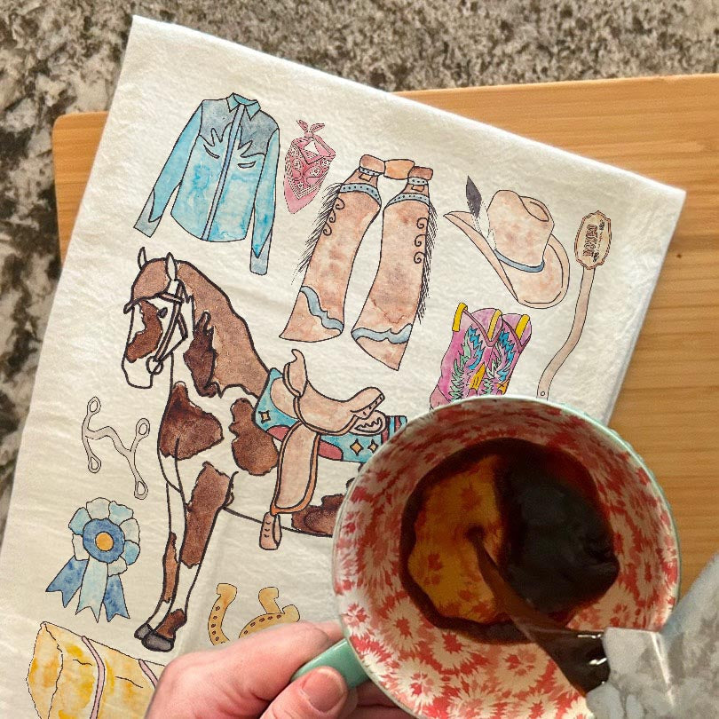 Western Horse-riding dish towel, 27x27 flour sack cotton